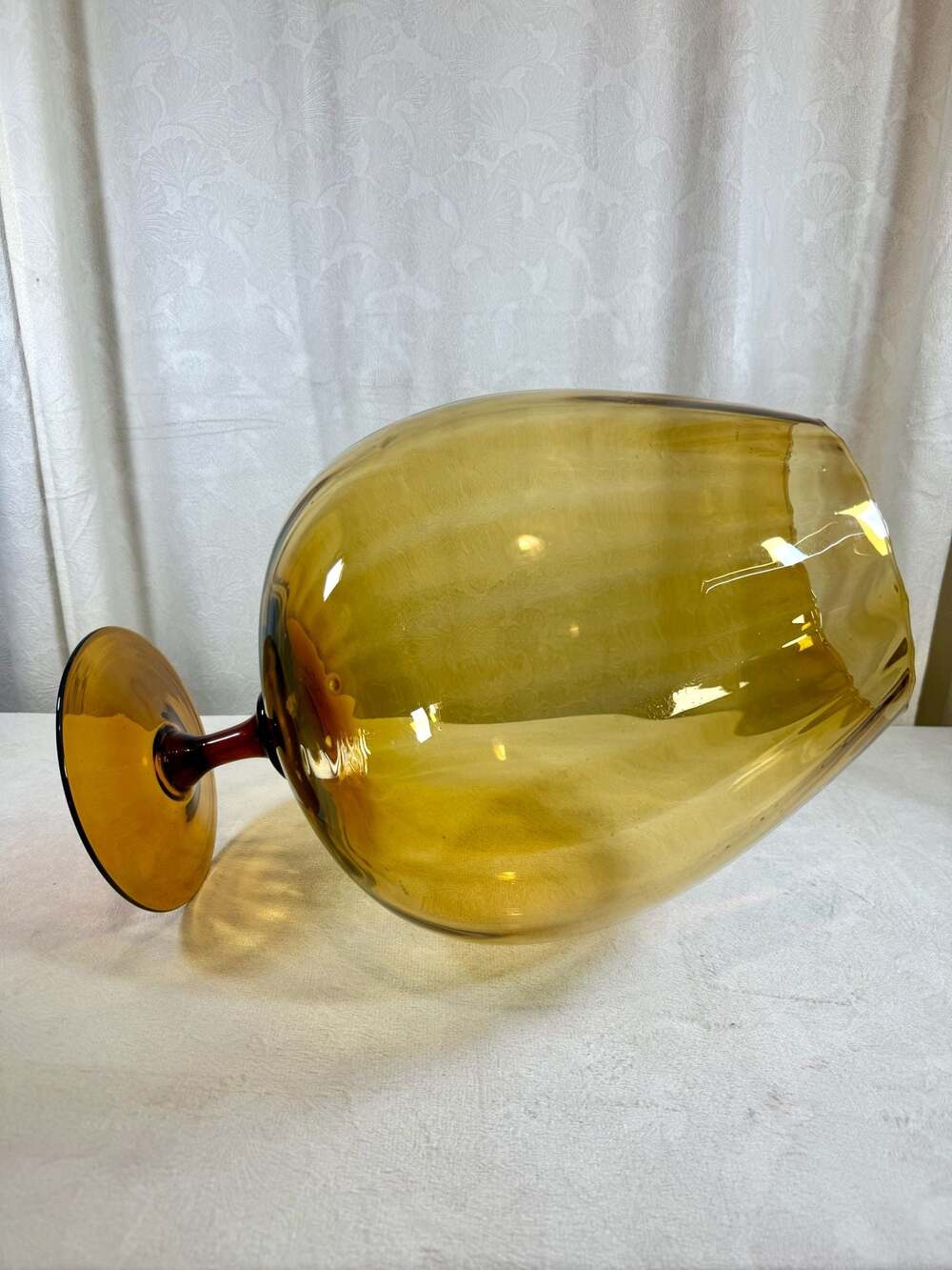 Vintage Mid-Century Empoli Italian Amber Optic Ribbed Glass Brandy Snifter Vase - Picture 6 of 6